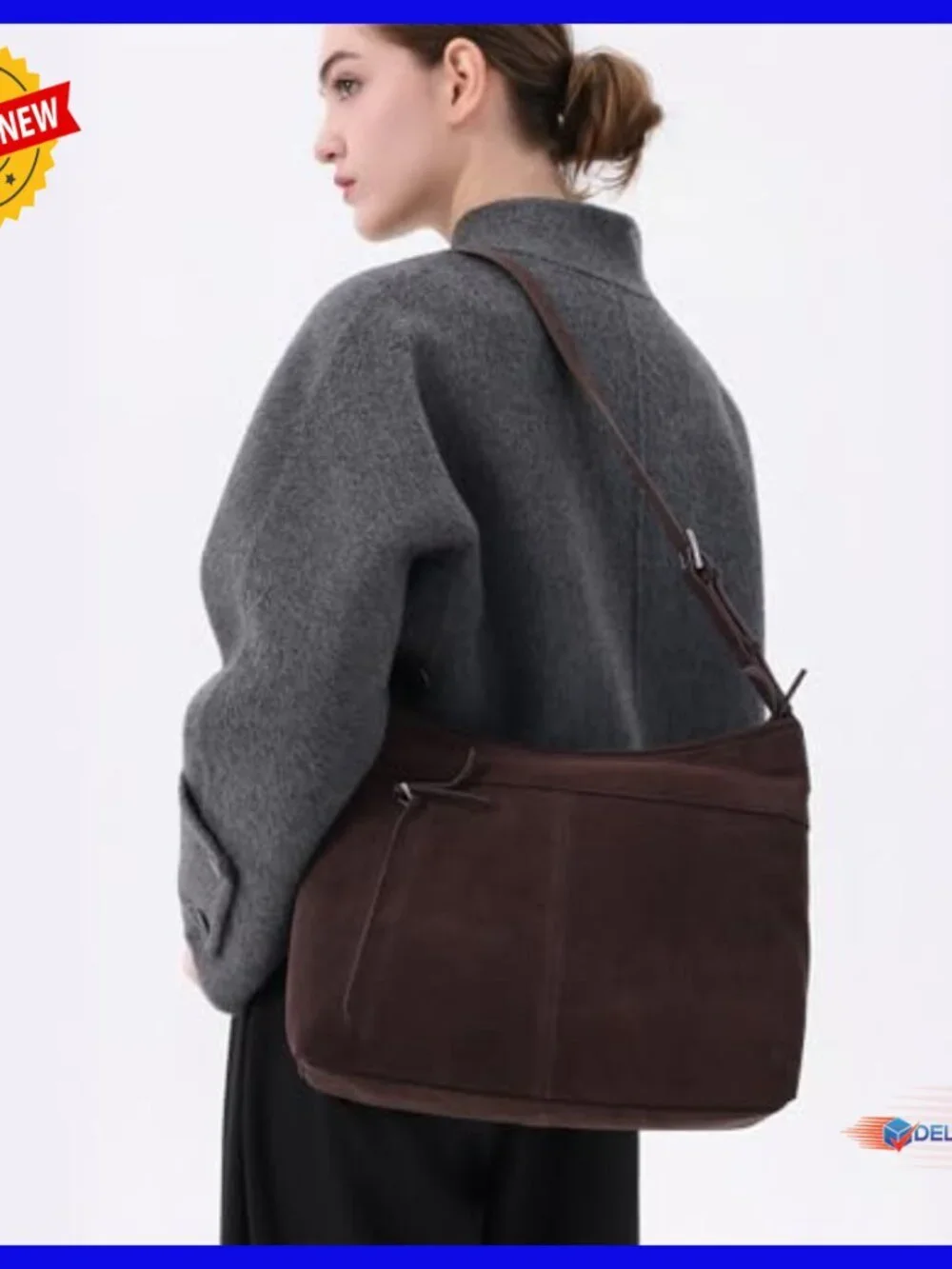 Genuine Suede Leather Hobo Shoulder Bag Adjustable Crossbody Tote
